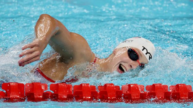 Katie Ledecky training at the Paris La Defense Arena.