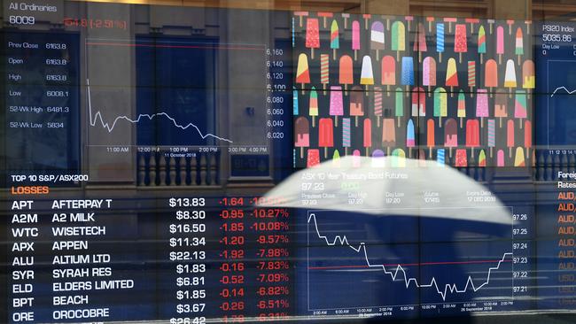 Stock prices displayed on boards at the Australian Securites Exchange in Sydney. Picture: AAP