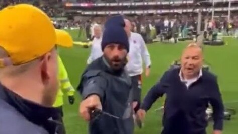 England coach Eddie Jones is sledged by a fan at the SCG.