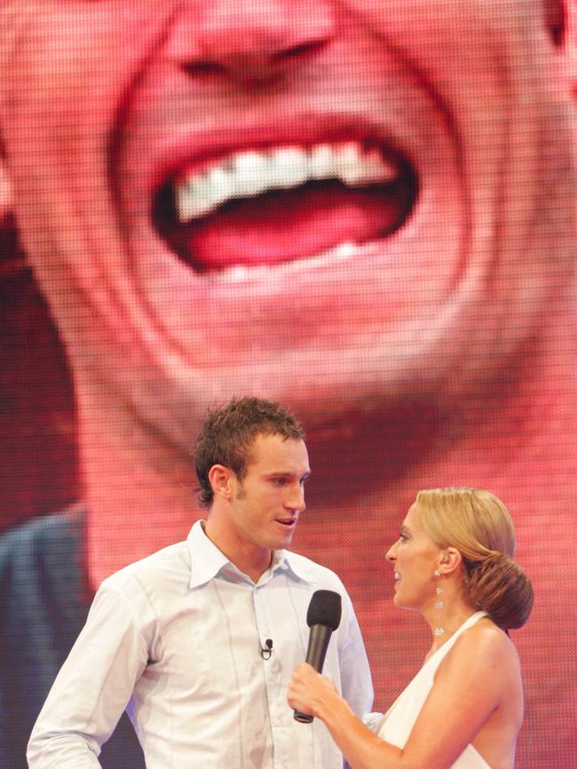 Fitzy, circa 2004, on Big Brother with host Gretel Killeen.