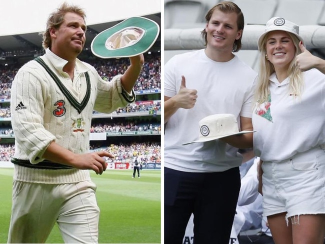 Warne in his playing days and Jackson and Brooke this week. Photos: Getty Images/News Corp