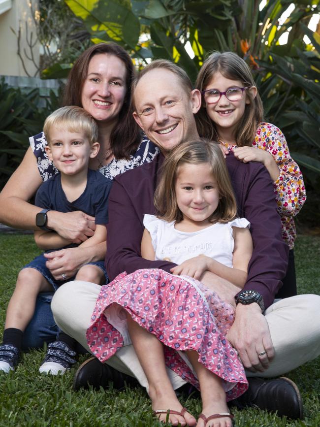 Claire and Toby Price with their children Reuben, 2, Gabrielle, 5, and Imogen 8. Picture Lachie Millard