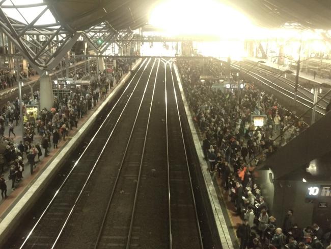 Packed platforms at Southern Cross station. Picture: Linton Kern