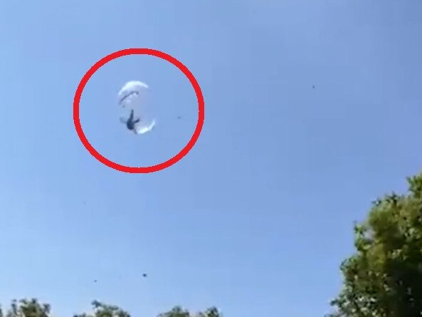 Terrifying footage has captured the moment a nine-year-old boy in an inflatable zorb ball was swept into the air before crashing to the ground.