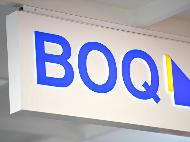 BRISBANE, AUSTRALIA - NewsWire Photos - SEPTEMBER 29, 2020.A Bank of Queensland sign at a branch in central Brisbane. In a statement to the Australian Stock Exchange on Tuesday morning, the regional bank said it had provisioned for a $175 million loan impairment expense that would bruise its profit for the 2020 financial year.Picture: NCA NewsWire / Dan Peled