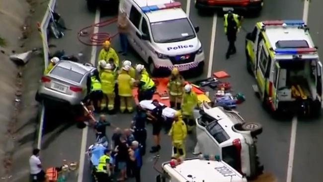 The Scene of the car crash on Mt Cotton Rd in Sheldon. Picture: Brisbane Incident Alerts/Channel 7