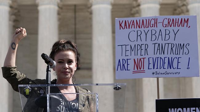 Actress Alyssa Milano, who started #MeToo, at a rally in Washington on Saturday. Picture: Getty Images