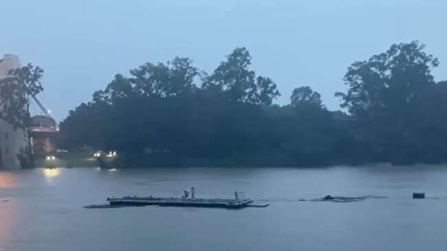 One of at least half a dozen private pontoons which have floated down the river, this one spotted just upstream of Walter Taylor Bridge.