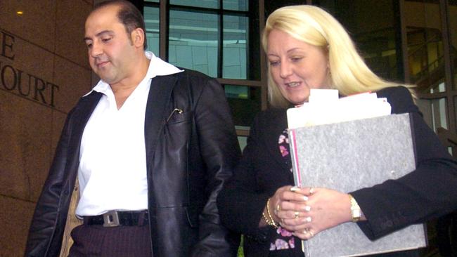 Tony Mokbel leaves Melbourne Magistrates’ Court with his lawyer, Nicola Gobbo.