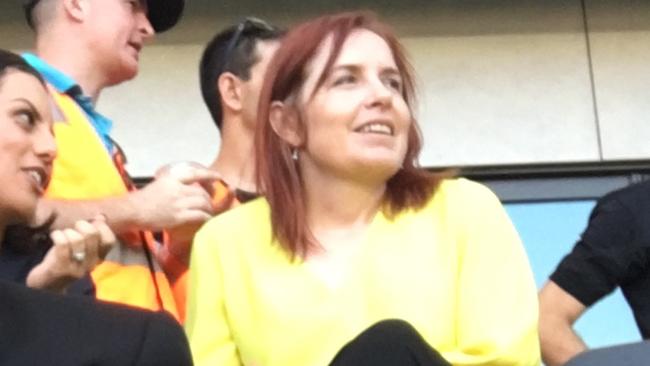 Granville MP Julia Finn soaking in the footy via corporate hospitality at the new Bankwest Stadium in Parramatta.