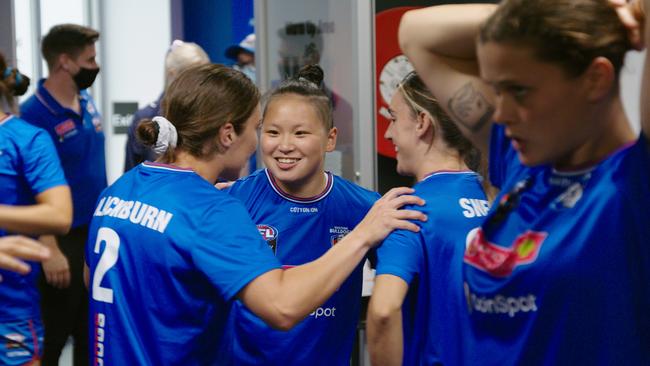 Amanda Ling, pictured in a scene from Fearless, had to convince her mother to let her play AFLW.