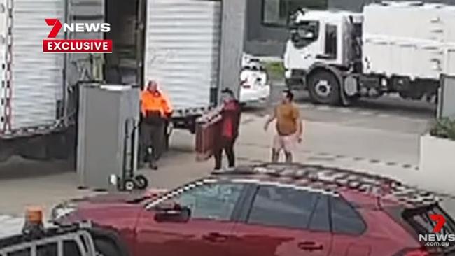 The NSW removalists at the Ariele Apartments in Melbourne. Picture: Channel 7