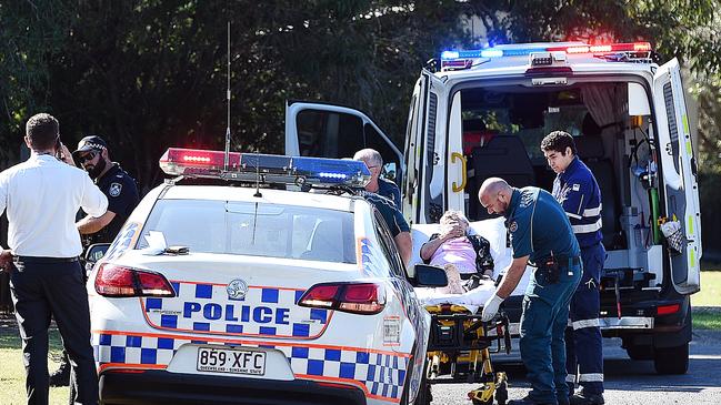 Police at the scene of Adam Curtis Brown’s violent attack on a man and his elderly mother in Wondunna in 2018.