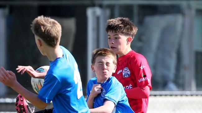 Under-14s soccer - North Geelong (Red) v Berwick City.  Picture: Mike Dugdale