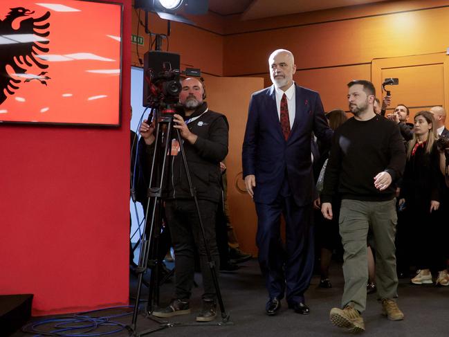 Ukraine's President Volodymyr Zelenskyy and Albania's Prime Minister Edi Rama in Tirana. Picture: AFP