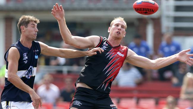 Matthew Dennis (left) will lead the NFL against the Peninsula FL. Picture: Hamish Blair.