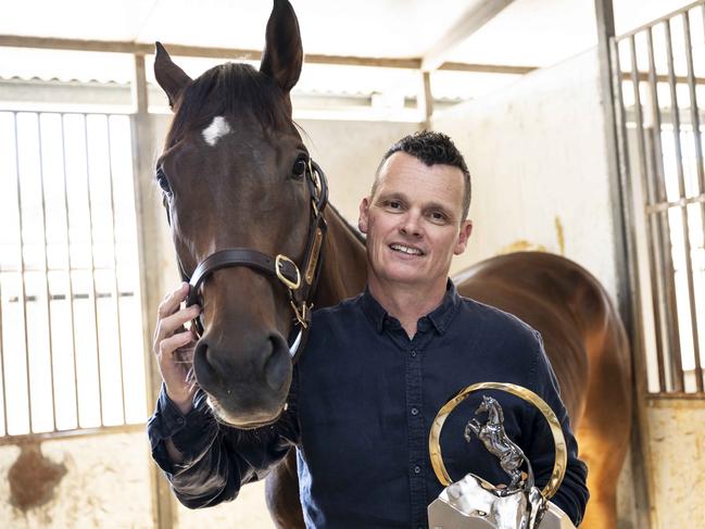 SYDNEY, AUSTRALIA - NCA NewsWIRE Photos - Sunday, 15 October, 2023:Everest winner Jay Pride with his winning horse Think About It at Warwick Farm Racecourse. Picture: NCA NewsWIRE  / Monique Harmer