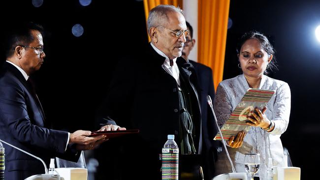 East Timor's President Jose Ramos-Horta reads his oath during his inauguration ceremony in Dili, on May 20, 2022. Picture: AFP.