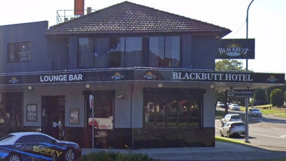 A cleaner was threatened with a knife by three masked men outside the Blackbutt Hotel on Tuesday. Google street view.