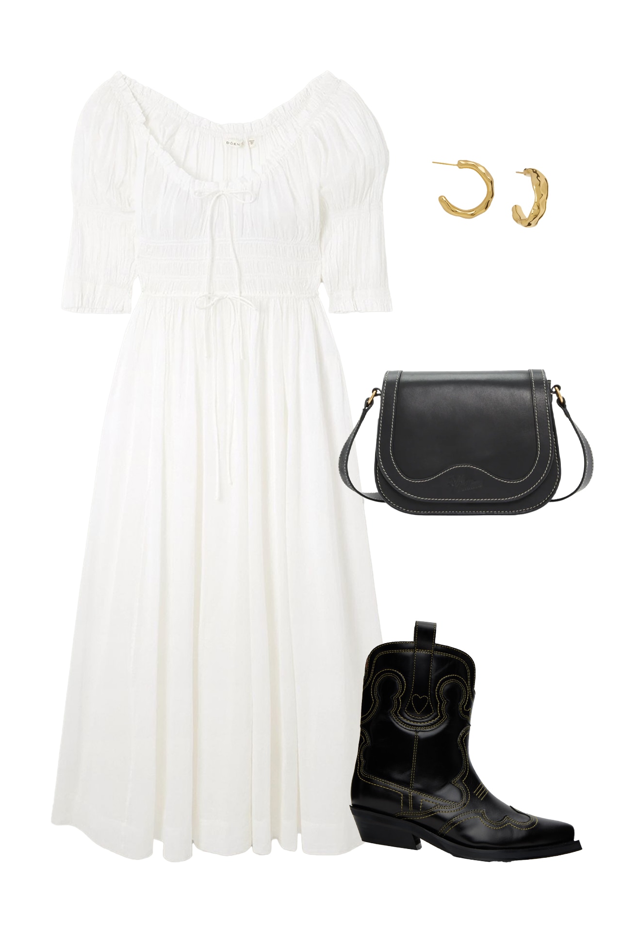 <h3>The prairie cowgirl</h3><p>Coquette meets cowgirl here with this prairie-inspired look. Softer, more feminine and Western-adjacent for those who aren&rsquo;t so inclined towards the traditional horse girl aesthetic, this look is simple and easy to replicate. A white cotton-voile midi dress like this one from D&ocirc;en and a pair of cowboy boots, either low cut or knee high, are all you really need to look ready for a romantic old-timey stroll amongst the fields. Cap it off with a chic saddle bag and warm, gold-toned accessories if you so please.</p><p><strong>SHOP NOW:&nbsp;</strong>D&ocirc;en Ischia shirred organic cotton-voile midi dress, $657 from <strong><a href="https://www.net-a-porter.com/en-au/shop/product/doen/clothing/midi-dresses/plus-net-sustain-ischia-shirred-organic-cotton-voile-midi-dress/1647597328396763" target="_blank" rel="nofollow noopener">Net-A-Porter</a></strong></p><p><strong>SHOP NOW:&nbsp;</strong>Forma hoops in gold, $185 from <strong><a href="https://www.saintvalentinejewellery.com/collections/hoops/products/forma-hoops-gold" target="_blank" rel="nofollow noopener">Saint Valentine</a></strong></p><p><strong>SHOP NOW:&nbsp;</strong>Ranger saddle bag, $389 from <strong><a href="https://www.rmwilliams.com.au/ranger-saddle-bag-ebony-moulton.html" target="_blank" rel="nofollow noopener">R.M. Williams</a></strong></p><p><strong>SHOP NOW: </strong>Ganni black low shaft embroidered Western boots, $615 from <strong><a href="https://www.ssense.com/en-au/women/product/ganni/black-low-shaft-embroidered-western-boots/14580301" target="_blank" rel="nofollow noopener">Ssense</a></strong></p>