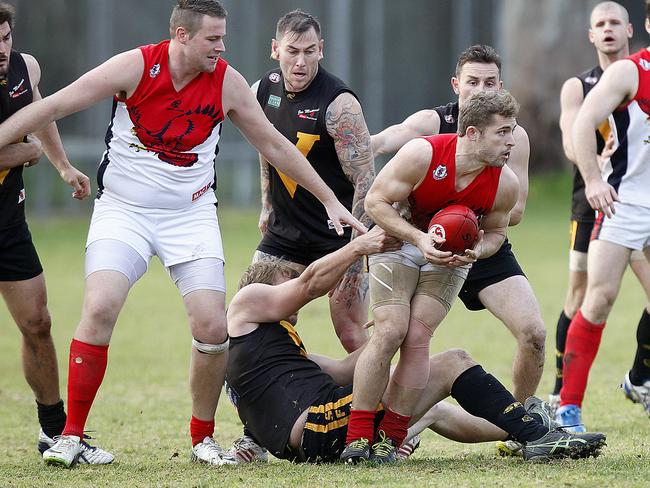 Action from the Southern Football League clash between Happy Valley and Flagstaff Hill earlier this season. Picture: Bianca De Marchi