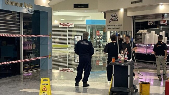 One end of the Burpengary Plaza is currently inaccessible due to flooding after a fire at Glamour Nails &amp; Waxing salon. Picture: Aaron Goodwin