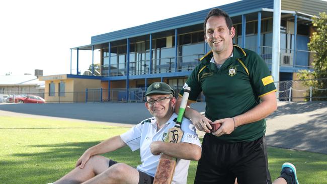 South Road Cricket Club's Mark Mitton and Jordan Davies after the Roadies’ D grade was bowled out for two runs in January. Picture: AAP/Dean Martin