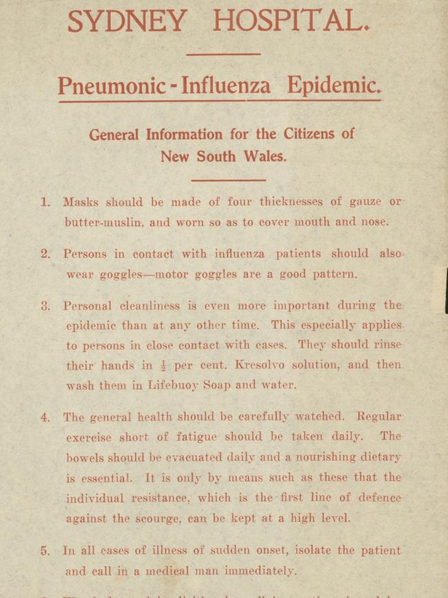 Influenza Epidemic: General Information for the Citizens of NSW 1918.