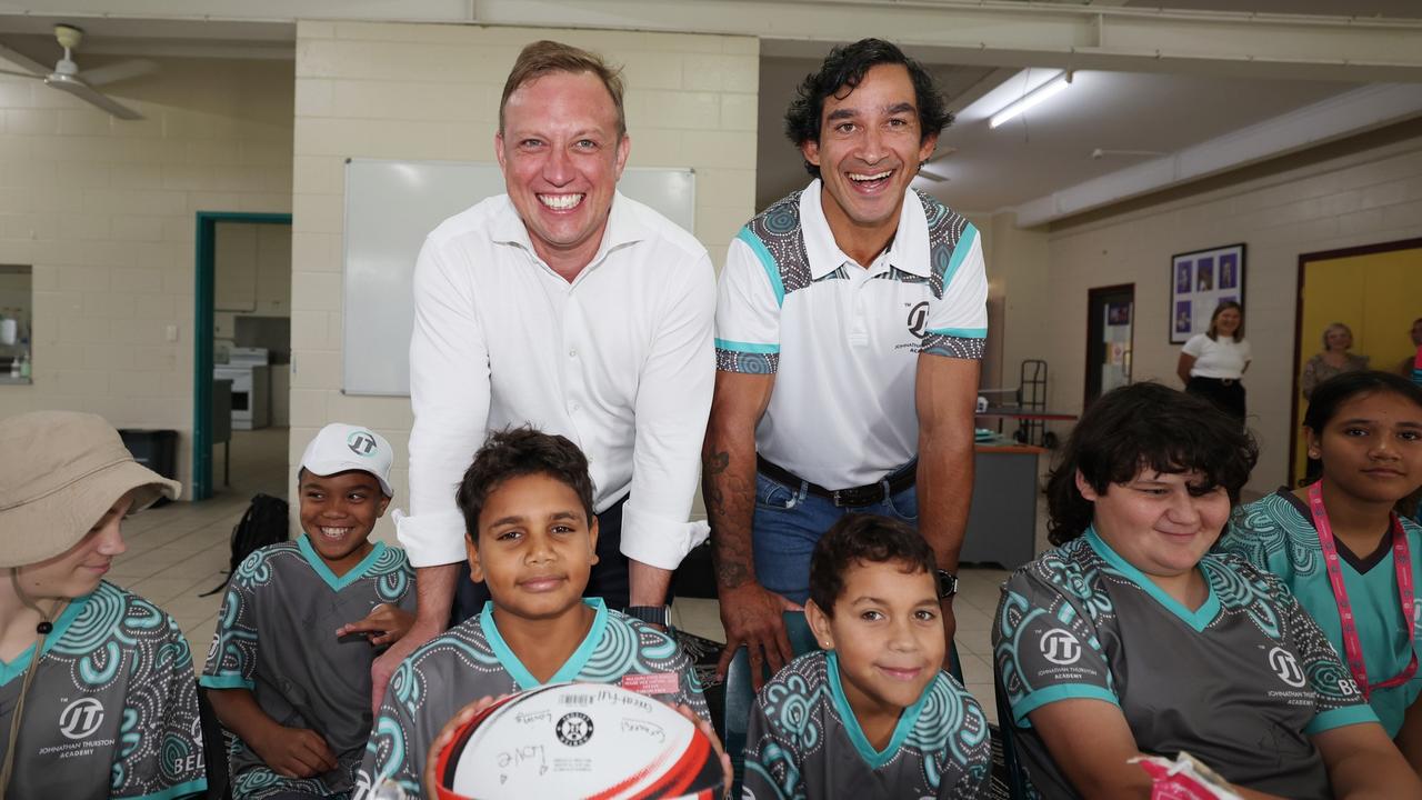 Steven Miles with Johnathan Thurston at the JT Academy in Townsville. Picture supplied.