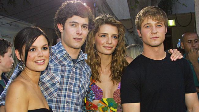 Barton in 2003 with her The O.C. castmates Rachel Bilson, Adam Brody and Ben McKenzie. (Pic: Getty Images)