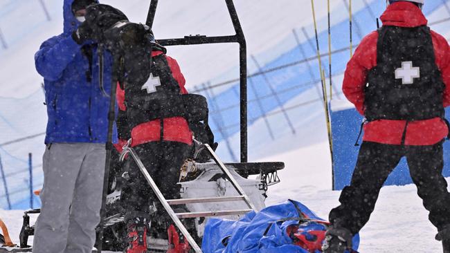 Australia's Belle Brockhoff is evacuated on a stretcher.