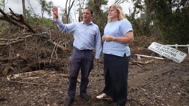 Mark Boothman MP for Theodore with Ann Leahy MP ,Shadow Minister for Disaster Recovery, surveying the damage of recent storms and floods in the Kriedman Rd area. Picture Glenn Hampson