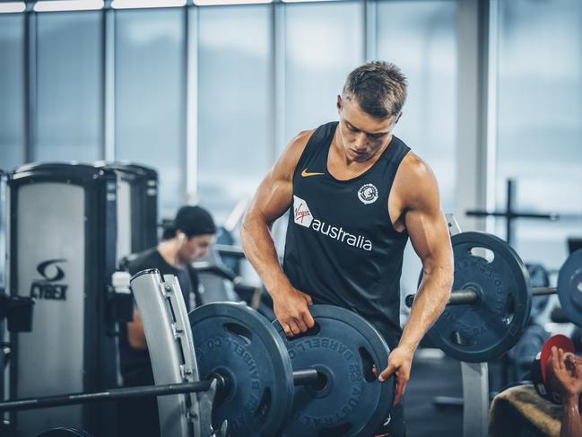 Carlton captain Patrick Cripps during a 2019 pre-season weight training session.