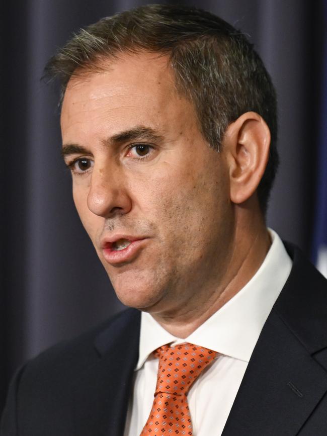 Federal Treasurer Jim Chalmers holds a press conference at Parliament House in Canberra. Picture: NewsWire / Martin Ollman