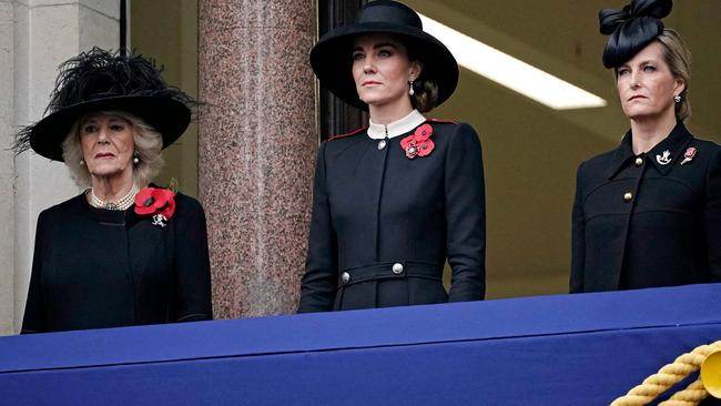 Kate took the Queen’s usual spot on Remembrance Sunday. Picture: Aaron Chown / POOL / AFP