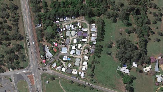 Aerial view of the caravan park, which is located opposite the Puma Station on the Old Bruce Highway.