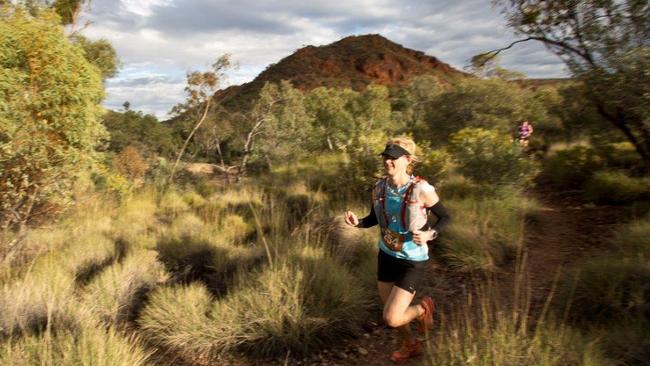 Emma Kraft on the trail in the Run Larapinta at the 2016 event. Picture: REG HATCH.