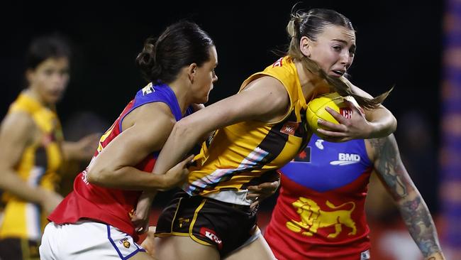 Hawthorn and Brisbane did not meet during the AFLW home-and-away season, with the Lions claiming both encounters in the Hawks’ first two seasons. Picture: Darrian Traynor / Getty Images