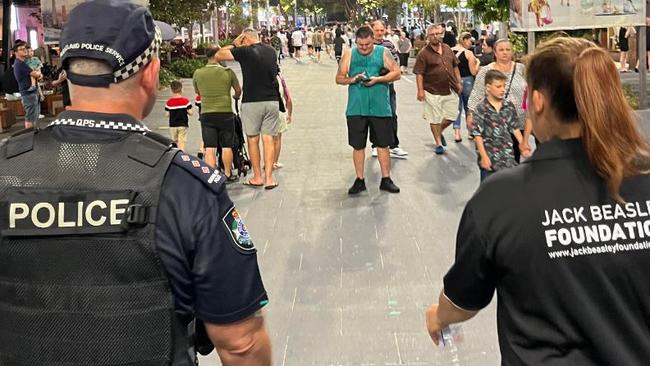 Jack Beasley Foundation volunteers with police watching a wanding trial in Surfers Paradise.