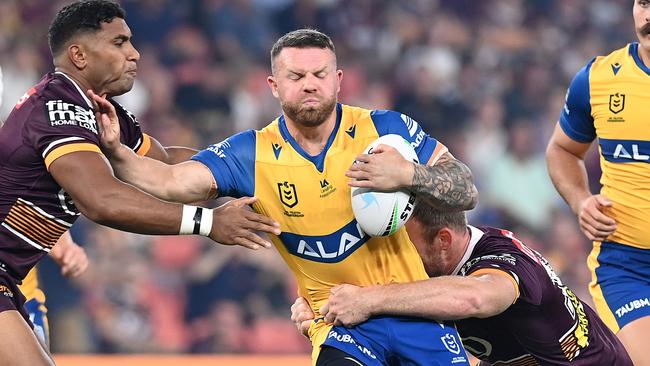 Nathan Brown carts it up against Brisbane in the Eels’ season opener. Picture: Getty Images