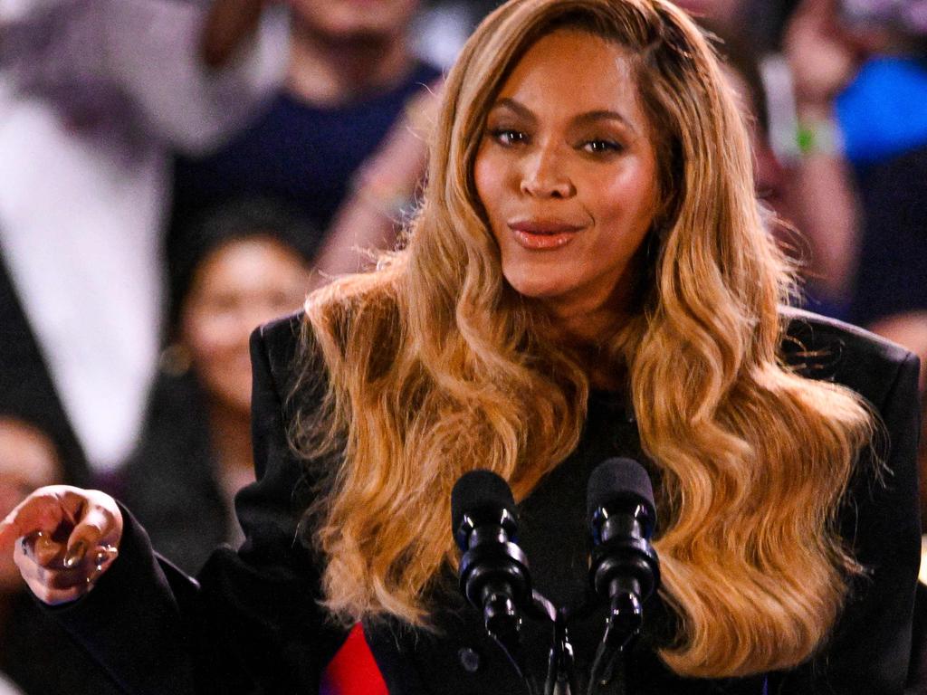 US singer-songwriter Beyonce speaks during a campaign rally for US Vice President and Democratic presidential candidate Kamala Harris at Shell Energy Stadium in Houston, Texas, on October 25, 2024. (Photo by Miguel J. Rodriguez CARRILLO / AFP)