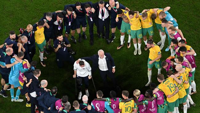 Australia after the win over Denmark. Picture: Francois-Xavier MARIT/AFP