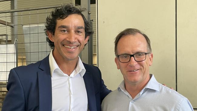 Former NRL great Johnathan Thurston with Cairns CPIU OIC Detective Senior-Sergeant Mick Gooiker at the announcement. Picture: Alison Paterson