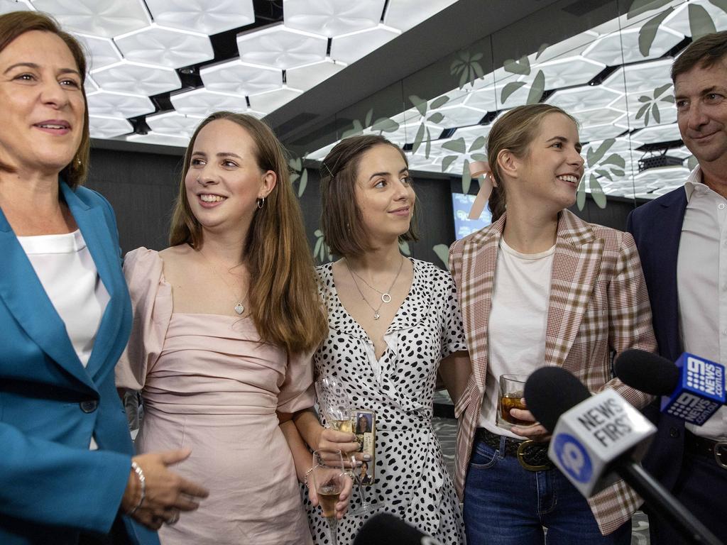 Former LNP opposition leader Deb Frecklington with her family on Saturday night. Picture: NCA NewsWire/Sarah Marshall