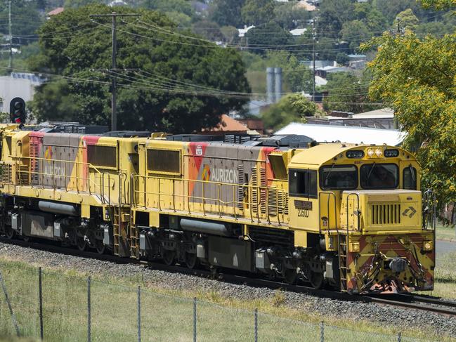 A Aurizon coal train is seen travelling through Toowoomba near Commonwealth Oval, Sunday, November 29, 2020. Picture: Kevin Farmer