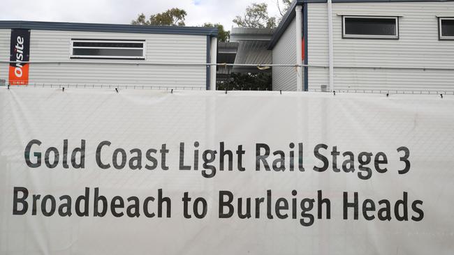 The light rail work camp for the next stage, just south of the Pacific Fair station. Picture: Glenn Hampson.