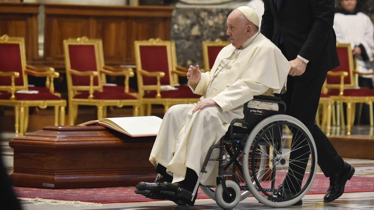 2023: Pope Francis at the Funeral mass for former Australian Cardinal George Pell, who he demoted in 2018. Photo: Victor Sokolowicz,