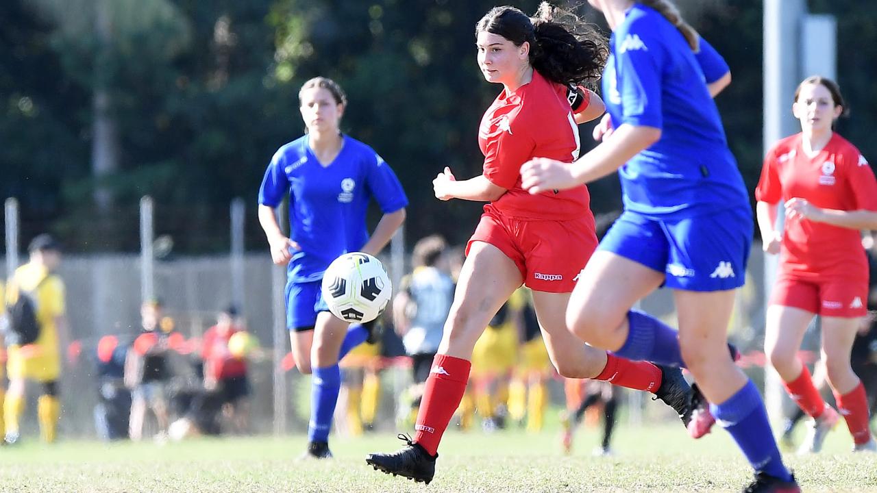 Football Queensland Community Cup carnival, Maroochydore. U15-17 girls, Metro South V Central Coast. Picture: Patrick Woods.