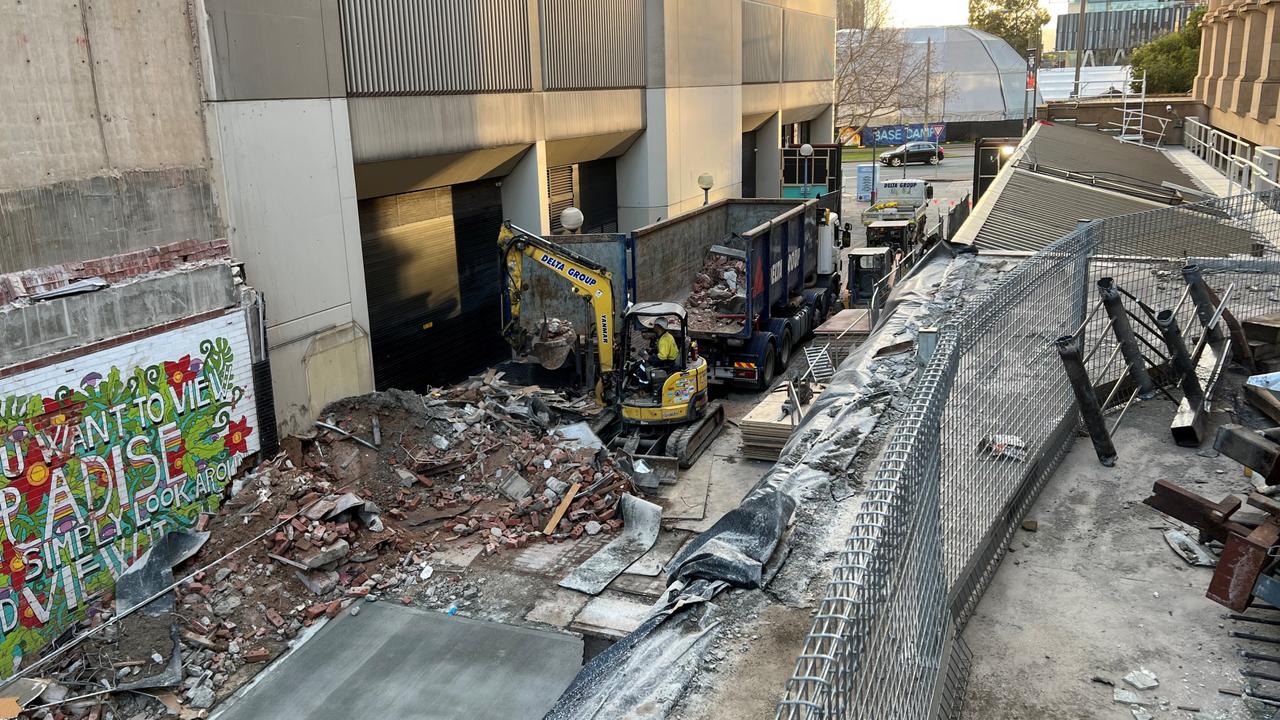 Work in progress on the Victoria Square link, between the Sir Samuel Way building and Hilton Hotel.