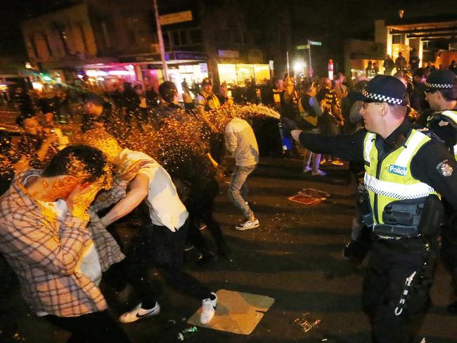 Police were forced to use capsicum spray to quell the crowd. Picture: Yuri Kouzmin